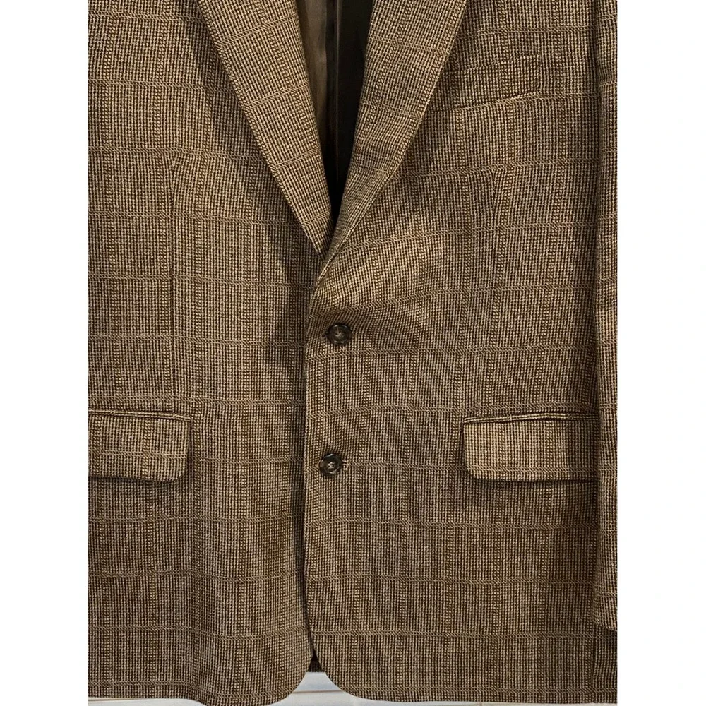 Vintage Cashmere Touch Mens Brown Glen Plaid Two Button Blazer Sport Coat Jacket